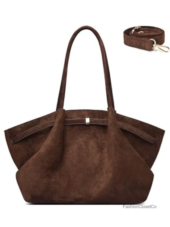 Handbags - Faux Suede Tote Bag for Women - Shoulder Crossbody Handbag - Large Capacity